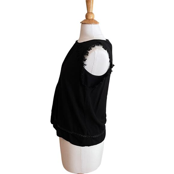 LOFT Black Sleeveless Blouse Lace Trim, Size SP - Picture 3 of 11